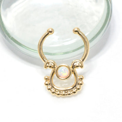 Surgical Steel Adjustable Faux Septum Ring with Synthetic Opal - photo 2