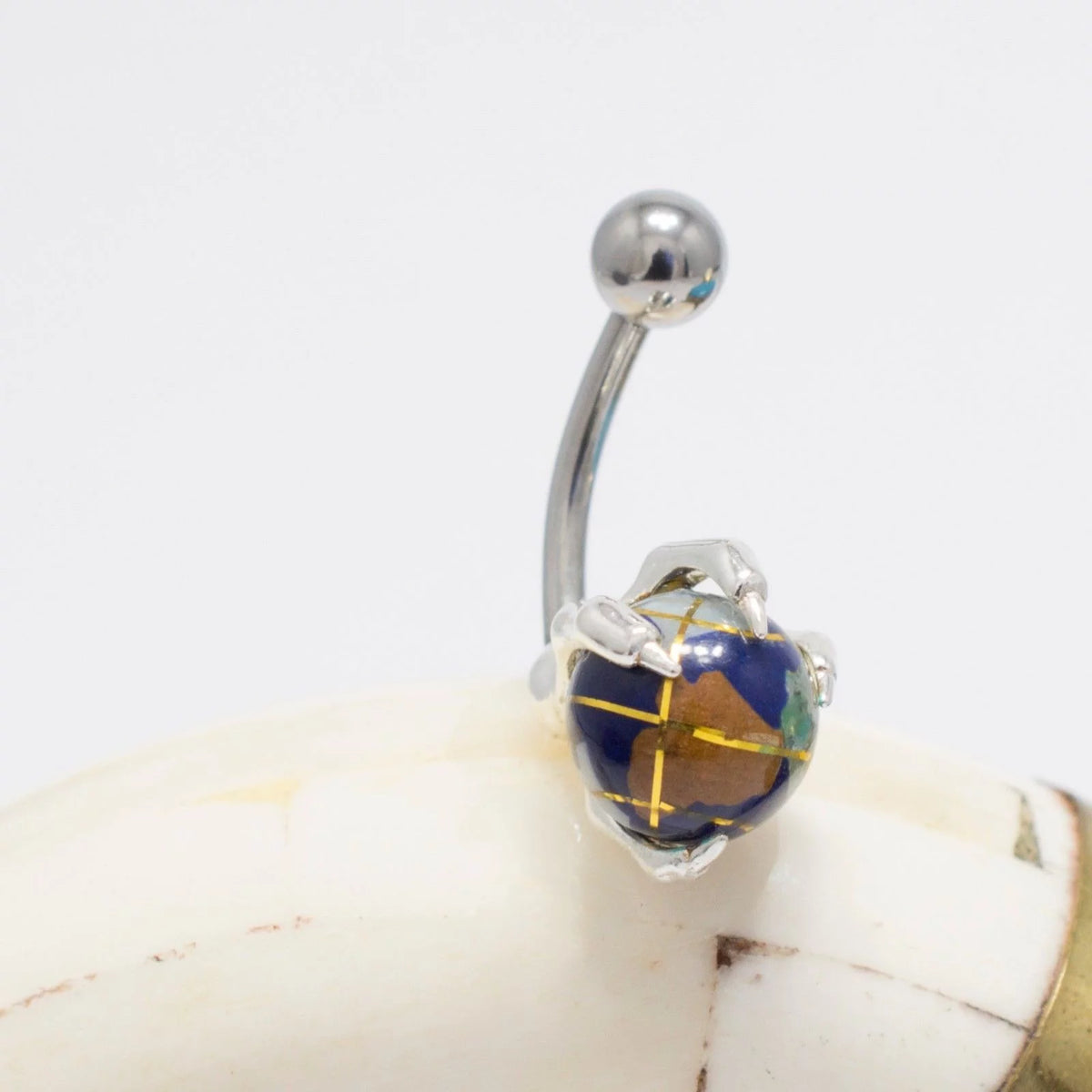 Surgical Steel Belly Button Ring 14 Gauge 7/16" & Skeleton Hand Globe - Kruelty - Photo 2