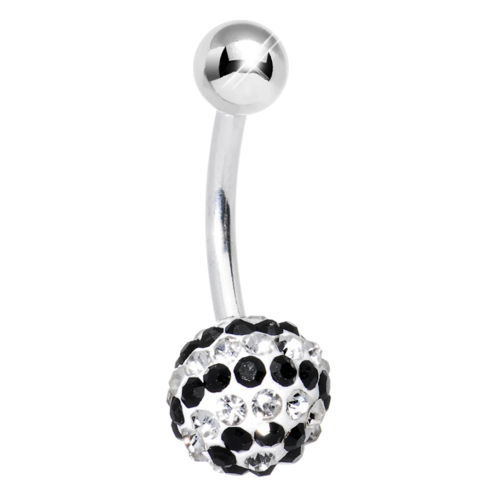 Surgical Steel 14 Gauge Belly Ring with Clear & Black CZ Ball