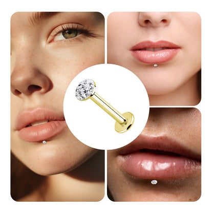 14K Solid Gold Flat Back Labret 16 Gauge 6mm to 10mm with CZ - photo 3