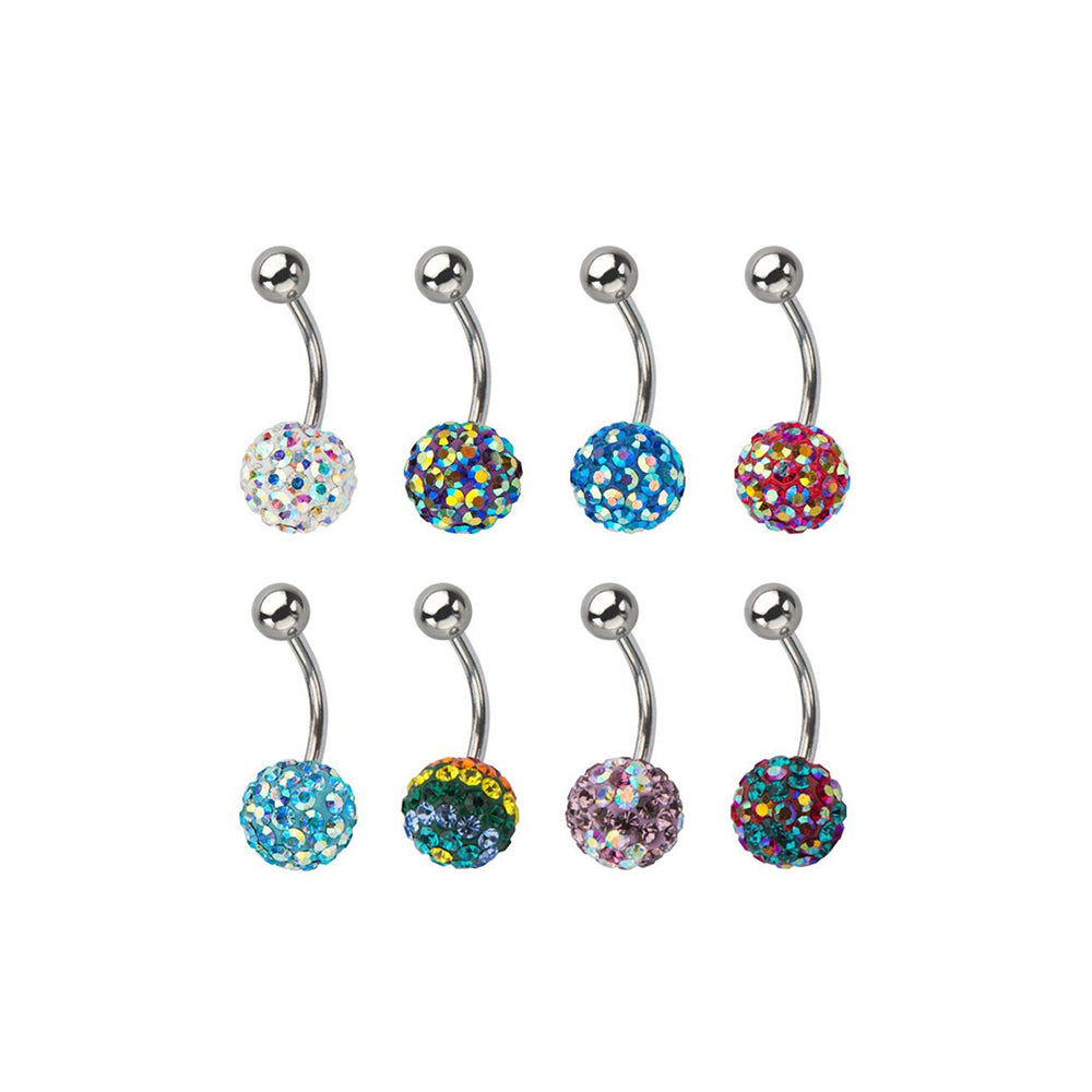 Surgical Steel 14 Gauge Belly Ring with Ferido Disco Ball