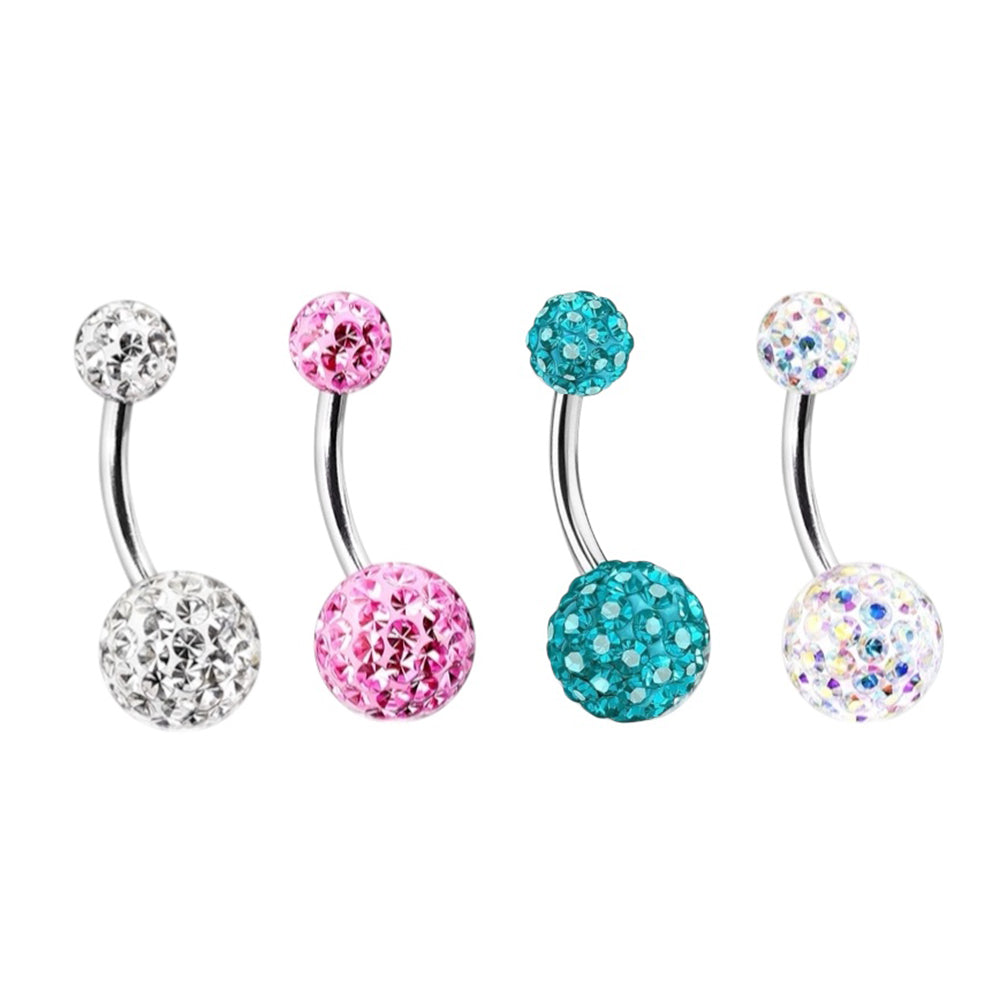 Surgical Steel 14 Gauge Belly Button Ring with Ferido Gems - 4 Pack