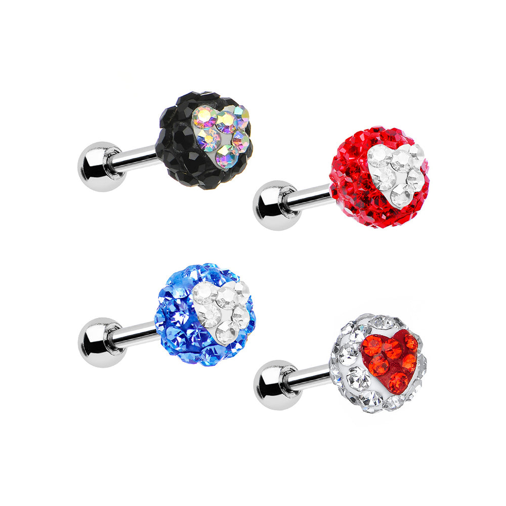 Surgical Steel 16 Gauge Cartilage Barbell with Ferido Heart Gems