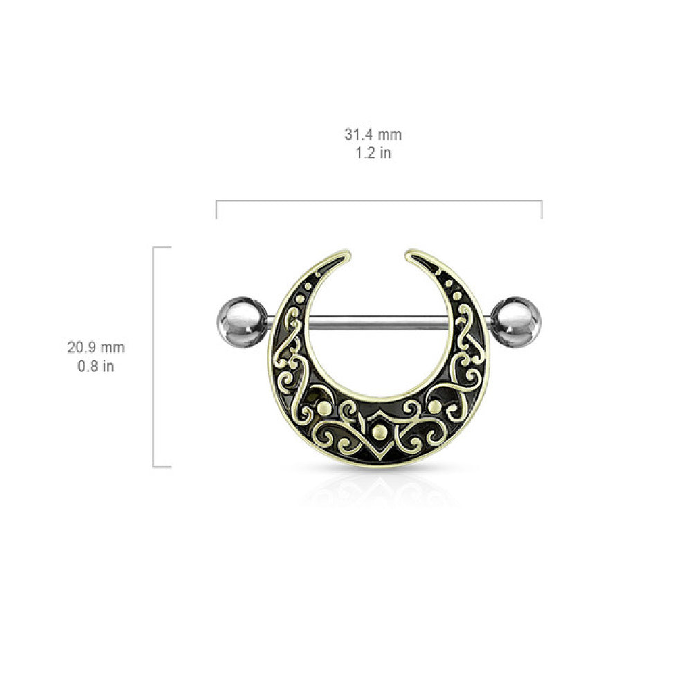 Surgical Steel 14 Gauge Filigree Crescent Moon Nipple Shield - Pair - photo 3