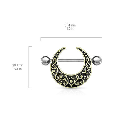 Surgical Steel 14 Gauge Filigree Crescent Moon Nipple Shield - Pair - photo 3