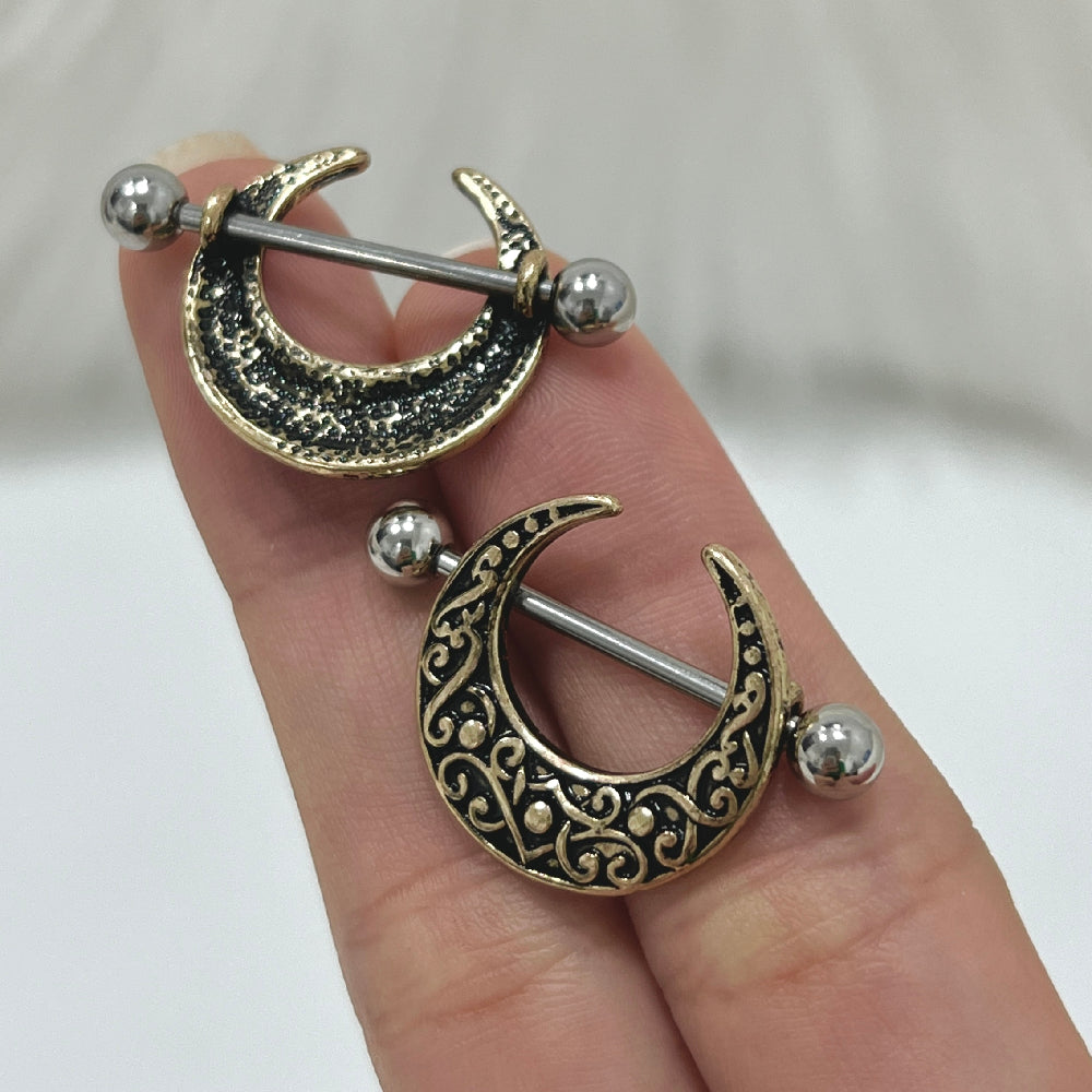 Surgical Steel 14 Gauge Filigree Crescent Moon Nipple Shield - Pair - photo 8