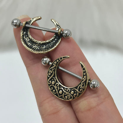 Surgical Steel 14 Gauge Filigree Crescent Moon Nipple Shield - Pair - photo 8