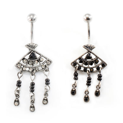 Surgical Steel Belly Ring with Filigree Fan CZ Dangle