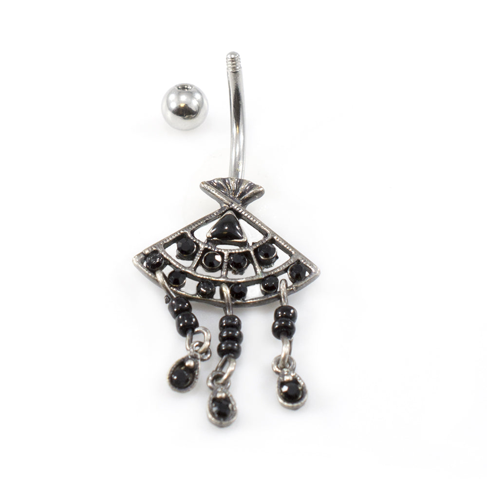 Surgical Steel Belly Ring with Filigree Fan CZ Dangle - photo 2