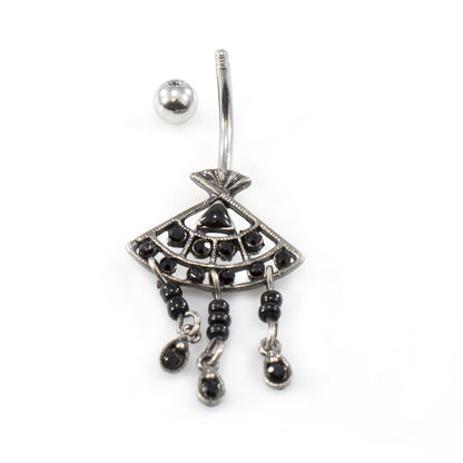 Surgical Steel Belly Ring with Filigree Fan CZ Dangle - photo 2