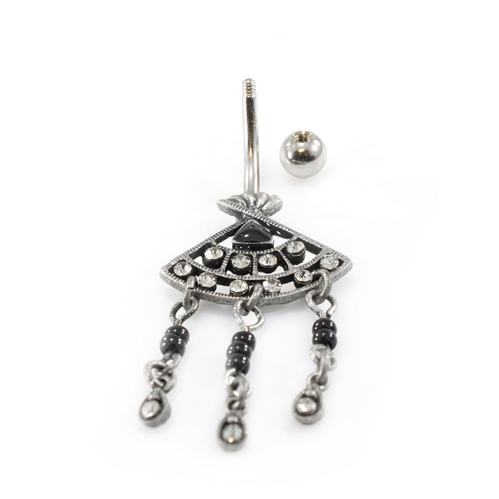 Surgical Steel Belly Ring with Filigree Fan CZ Dangle - photo 3