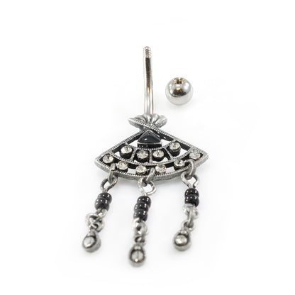 Surgical Steel Belly Ring with Filigree Fan CZ Dangle - photo 3