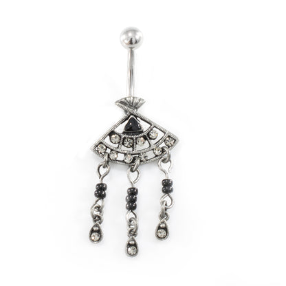 Surgical Steel Belly Ring with Filigree Fan CZ Dangle - photo 5