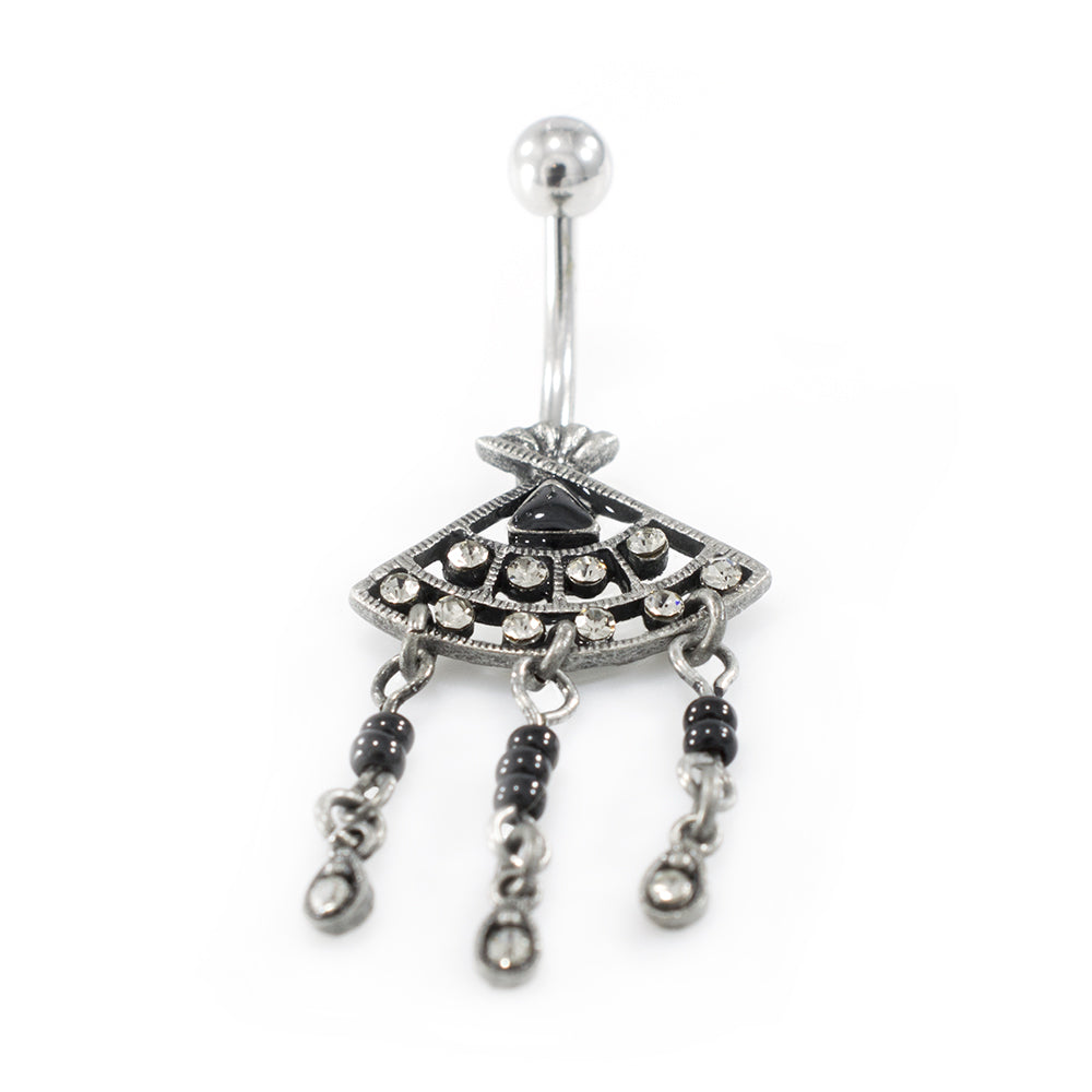 Surgical Steel Belly Ring with Filigree Fan CZ Dangle - photo 6