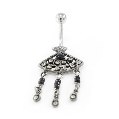 Surgical Steel Belly Ring with Filigree Fan CZ Dangle - photo 6