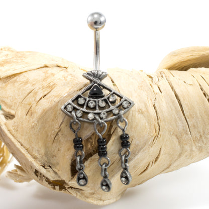 Surgical Steel Belly Ring with Filigree Fan CZ Dangle - photo 7