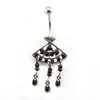 Surgical Steel Belly Ring with Filigree Fan CZ Dangle - photo 8