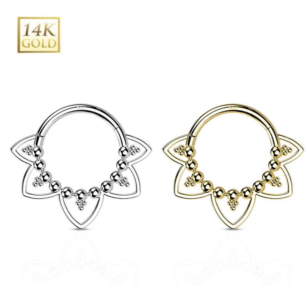 14K Solid Gold 16 Gauge Hinged Segment Ring with Filigree Heart