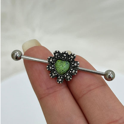 Surgical Steel 14 Gauge Industrial Barbell with Filigree Heart Opal - photo 4