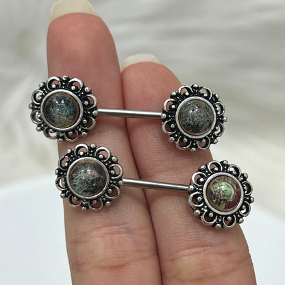 Surgical Steel 14 Gauge Nipple Barbells with Round Opal - Pair - photo 4