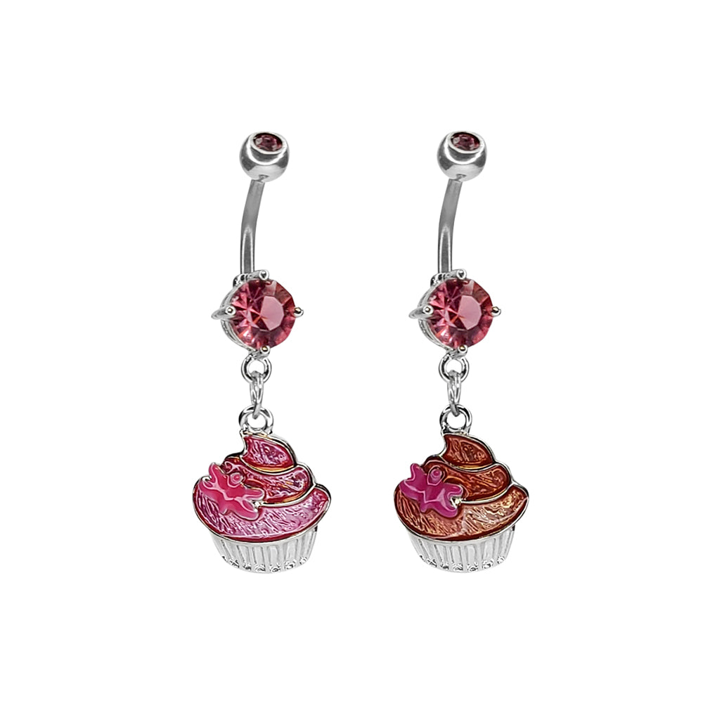 Surgical Steel 14 Gauge Belly Ring with Frosted Enamel Cupcake Dangle
