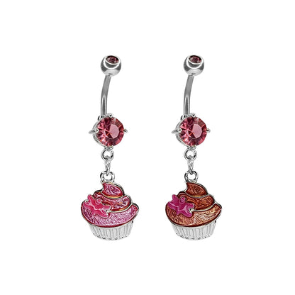 Surgical Steel 14 Gauge Belly Ring with Frosted Enamel Cupcake Dangle