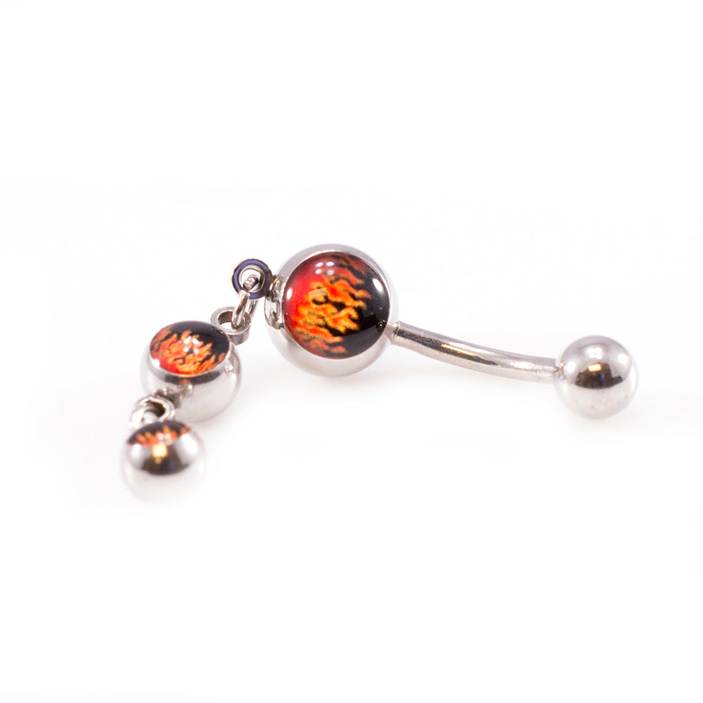 Surgical Steel 14 Gauge Belly Ring with Fire Design Dangle - photo 2