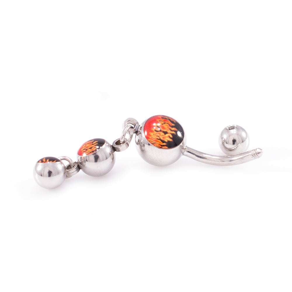 Surgical Steel 14 Gauge Belly Ring with Fire Design Dangle - photo 3