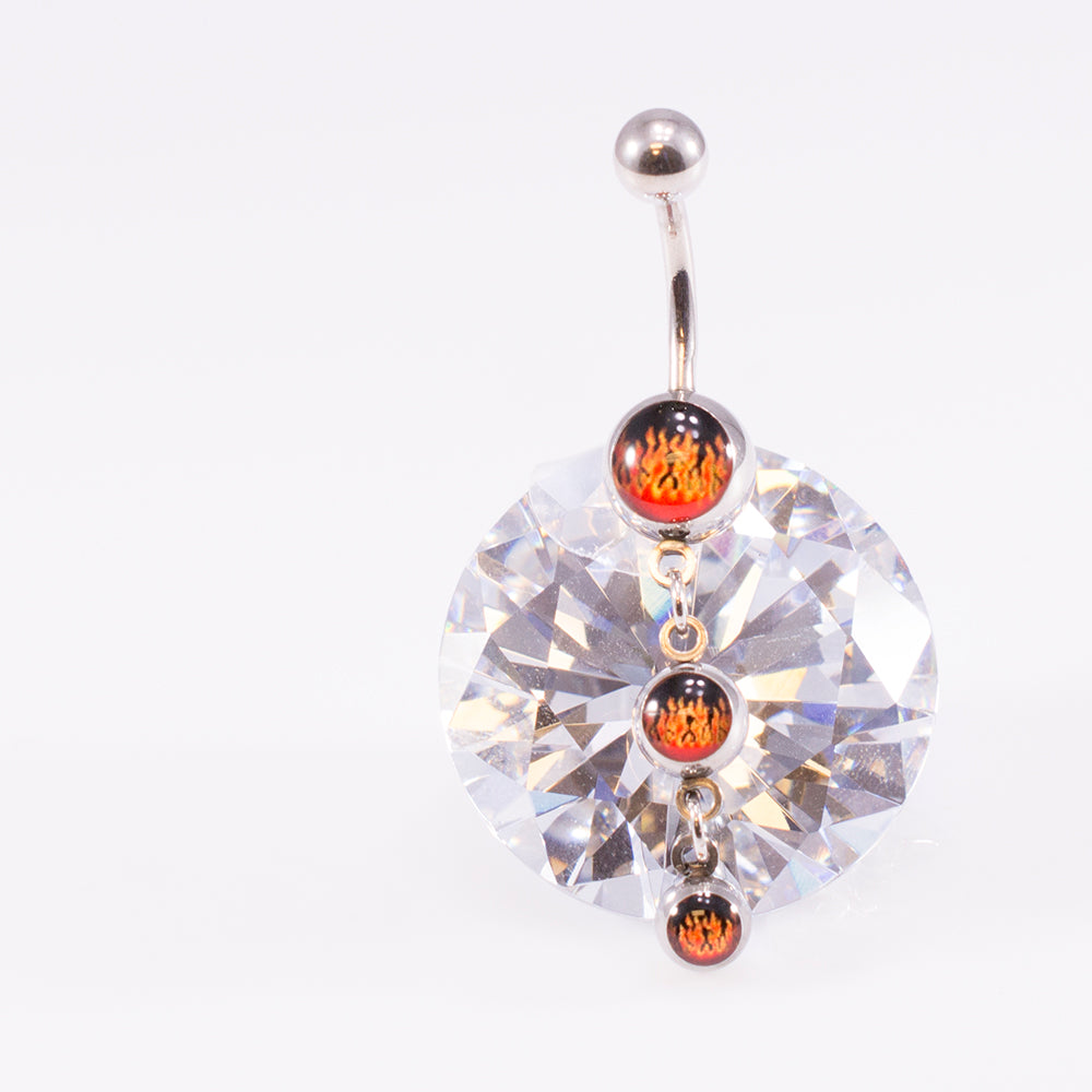 Surgical Steel 14 Gauge Belly Ring with Fire Design Dangle - photo 4