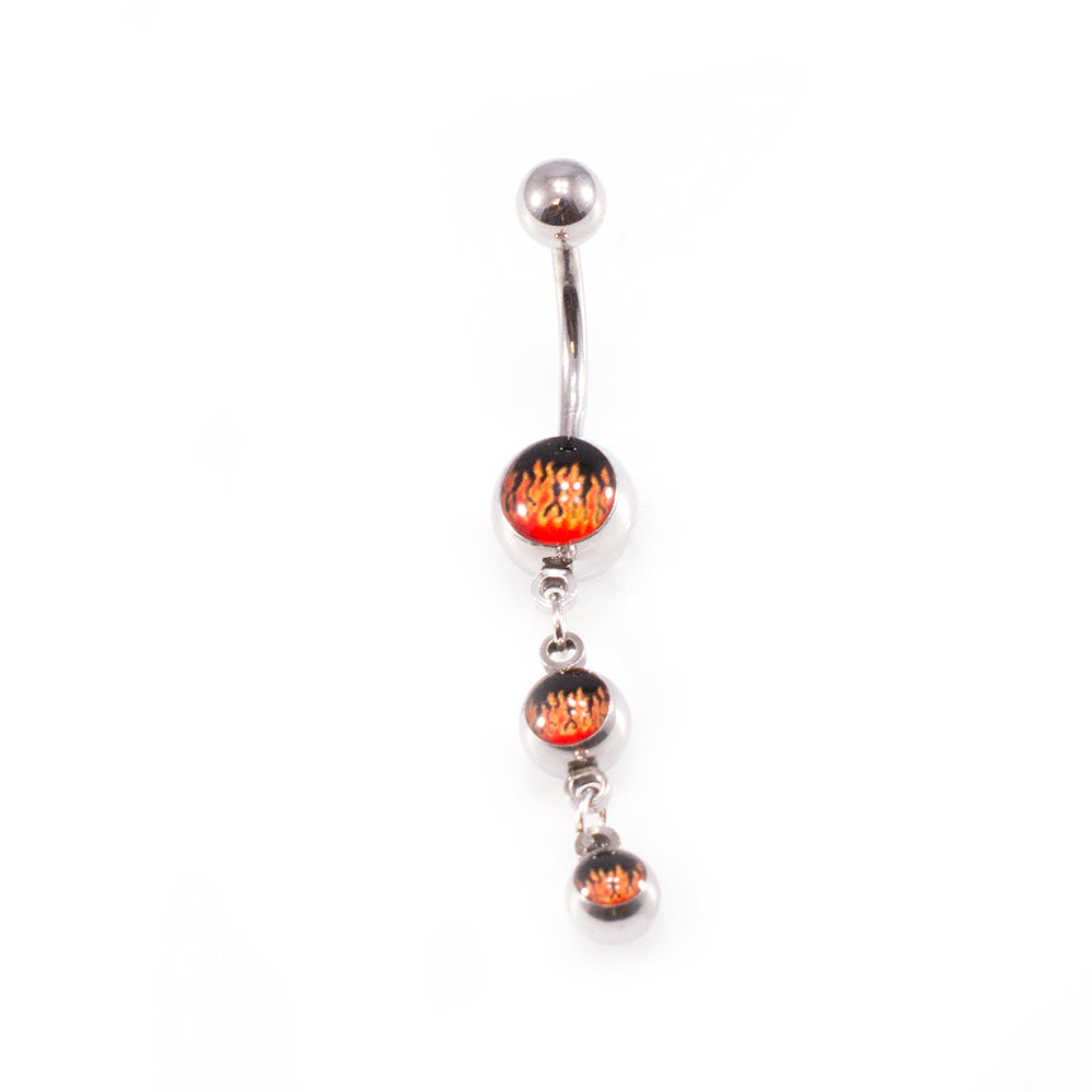 Surgical Steel 14 Gauge Belly Ring with Fire Design Dangle