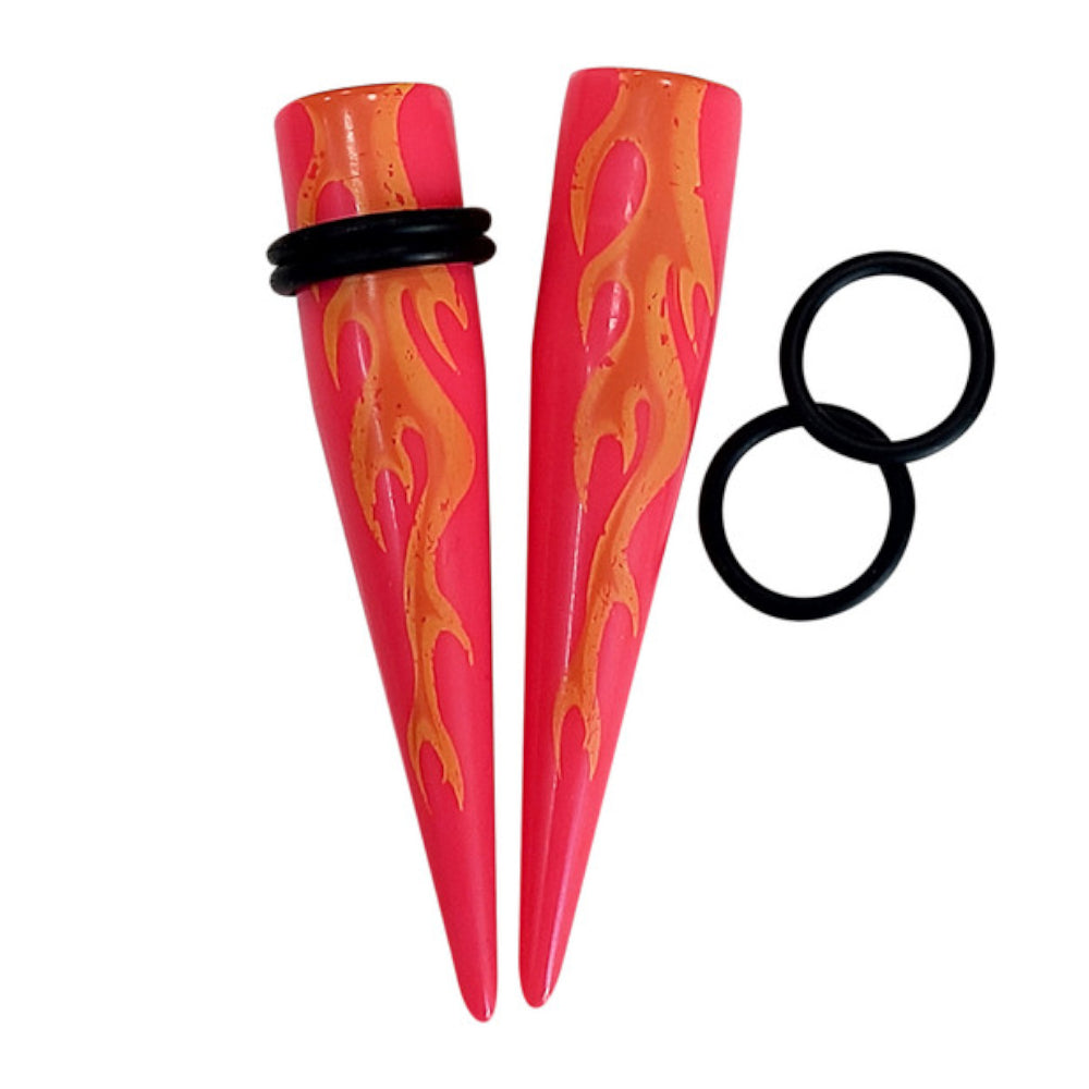 Acrylic 6G to 7/16" Fire Hot Pink Ear Tapers Kit - 12 Pack