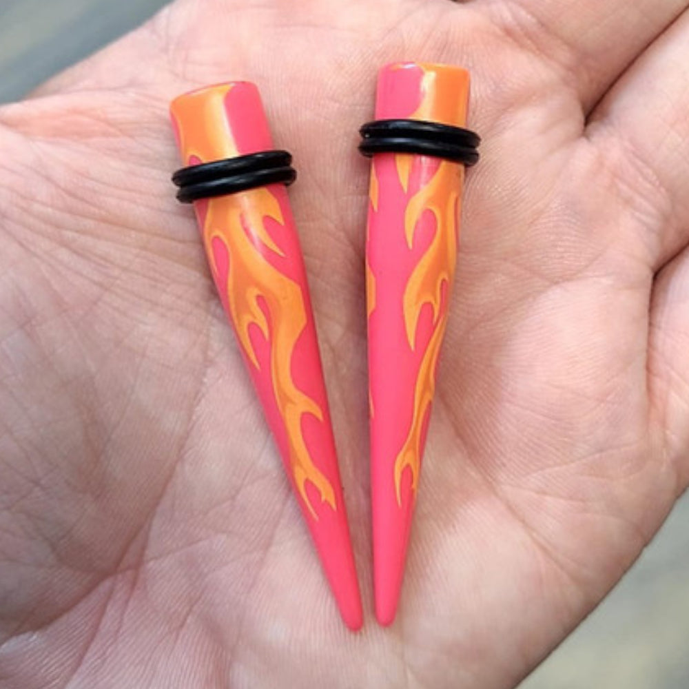Acrylic 6G to 7/16" Fire Hot Pink Ear Tapers Kit - 12 Pack