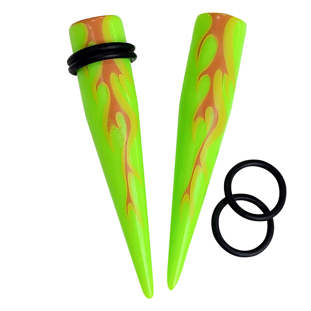 Acrylic 6G to 7/16" Fire Lime Green Ear Tapers Kit - 12 Pack