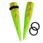 Acrylic 6G to 7/16" Fire Lime Green Ear Tapers Kit - 12 Pack