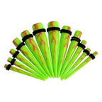 Acrylic 6G to 7/16" Fire Lime Green Ear Tapers Kit - 12 Pack