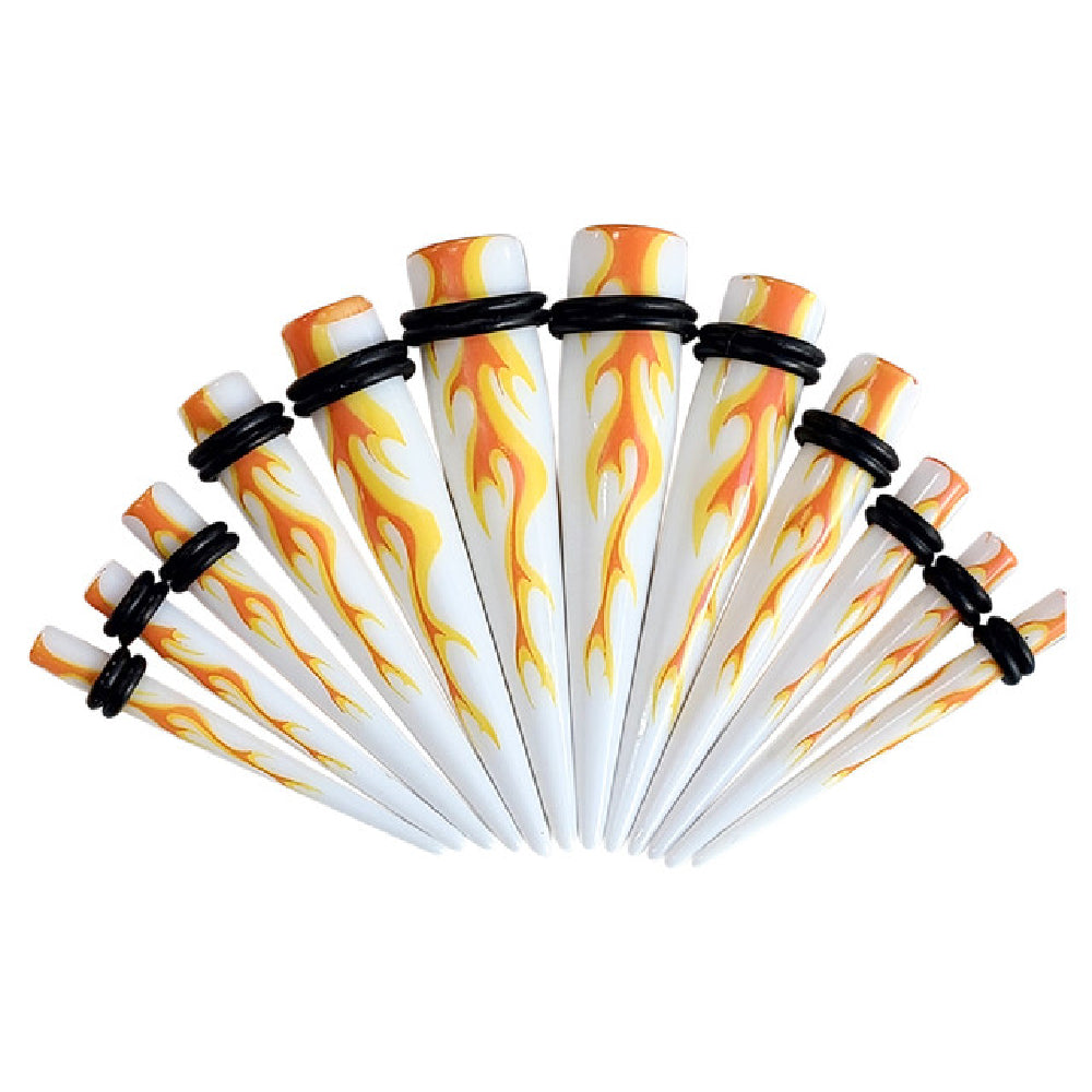 Acrylic 6G to 7/16" Fire White Ear Tapers Stretching Kit - 12 Pack