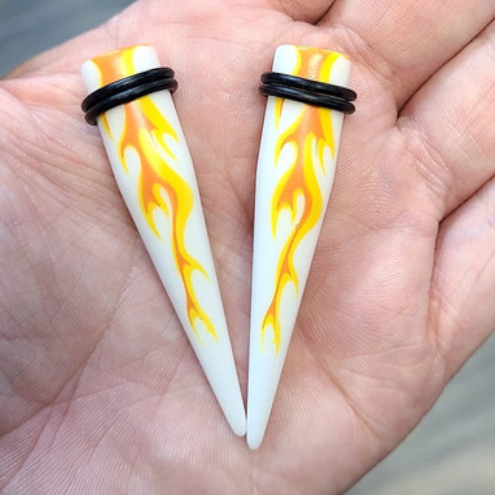 Acrylic 6G to 7/16" Fire White Ear Tapers Stretching Kit - 12 Pack