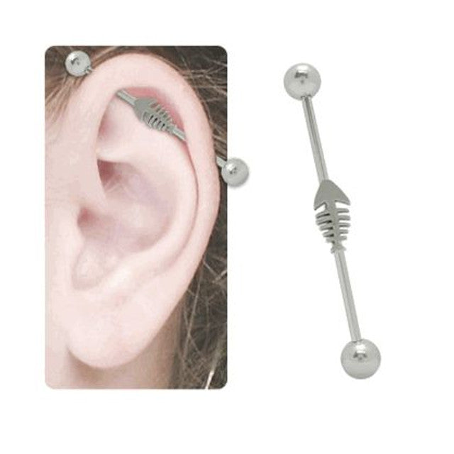 Surgical Steel 14 Gauge Industrial Barbell with Fish Bone