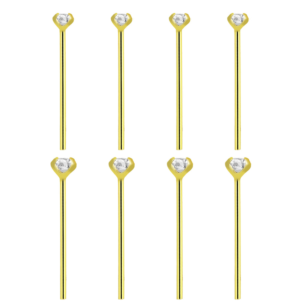 14K Solid Gold 22 Gauge Clear CZ Top Fishtail Nose Stud