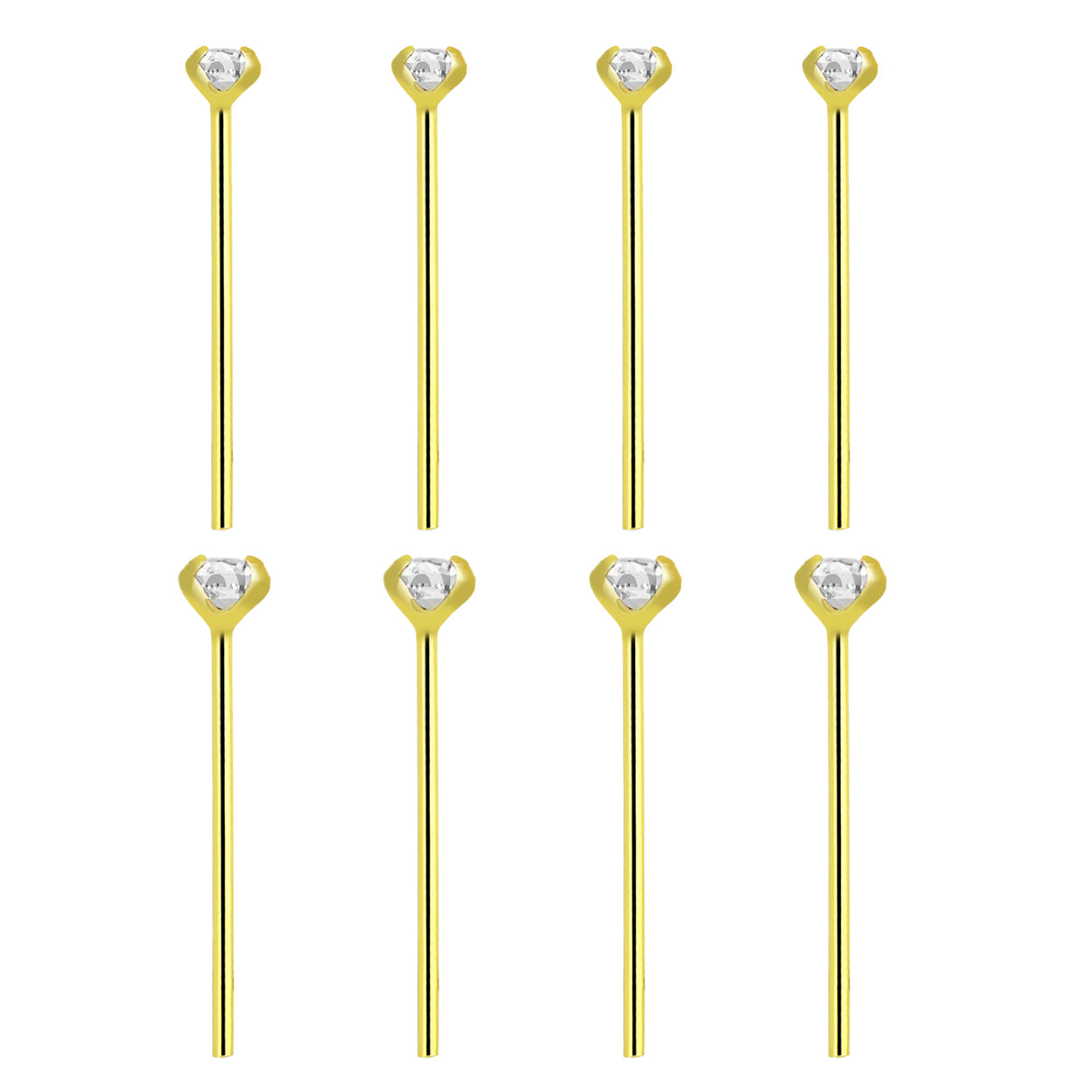 14K Solid Gold 22 Gauge Clear CZ Top Fishtail Nose Stud