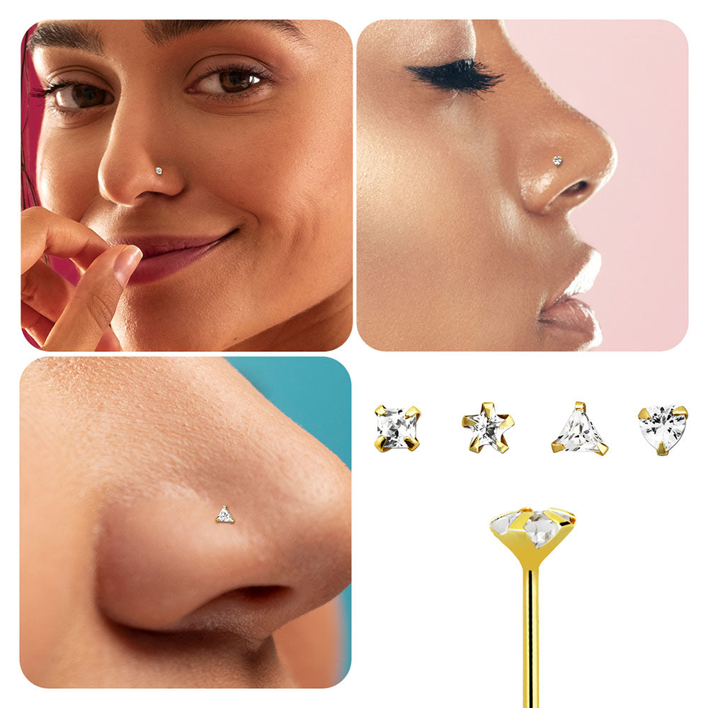 14K Solid Gold Bendable Fishtail Nose Stud 22G with CZ - 4 Shapes - photo 7