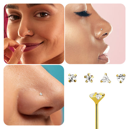 14K Solid Gold Bendable Fishtail Nose Stud 22G with CZ - 4 Shapes - photo 7