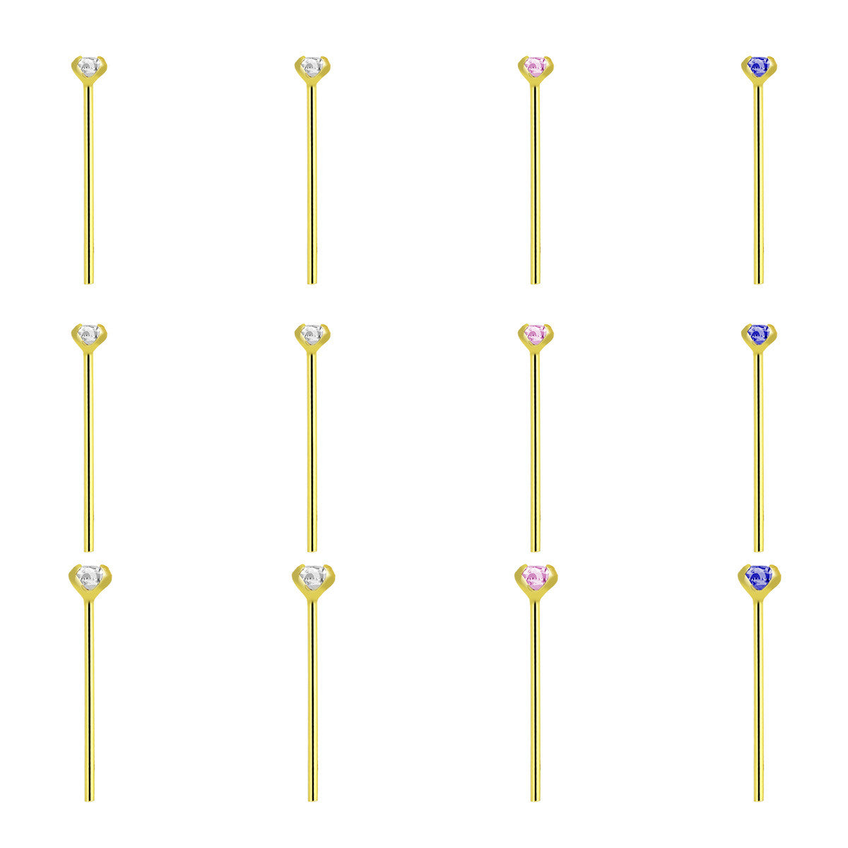 14K Solid Gold Fishtail Nose Studs 22G 11mm with CZ - 12 Pack - photo 6