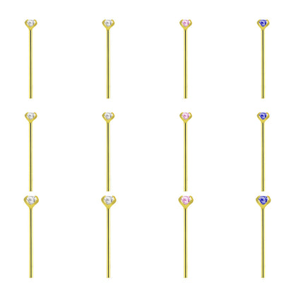 14K Solid Gold Fishtail Nose Studs 22G 11mm with CZ - 12 Pack - photo 6