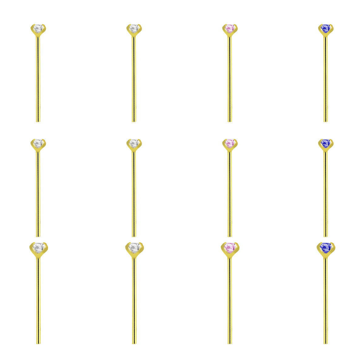 14K Solid Gold Fishtail Nose Stud 22G 11mm with CZ - 3 Colors - photo 4
