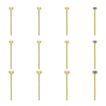14K Solid Gold Fishtail Nose Stud 22G 11mm with CZ - 3 Colors - photo 4