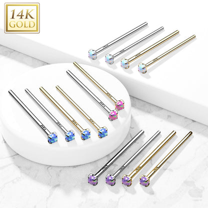 14K Solid Gold 18 to 20 Gauge Fishtail Nose Stud with Prong Set Opal - photo 2
