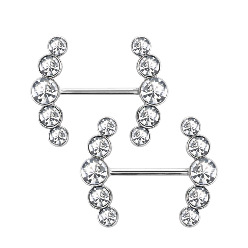 Surgical Steel 14 Gauge Five Bezel CZ Ends Nipple Barbell - Pair