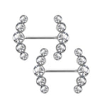 Surgical Steel 14 Gauge Five Bezel CZ Ends Nipple Barbell - Pair