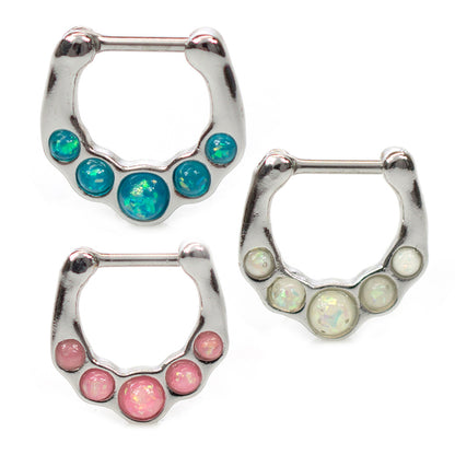 Surgical Steel 16 Gauge Septum Clicker Hoop with Five Opal Gems
